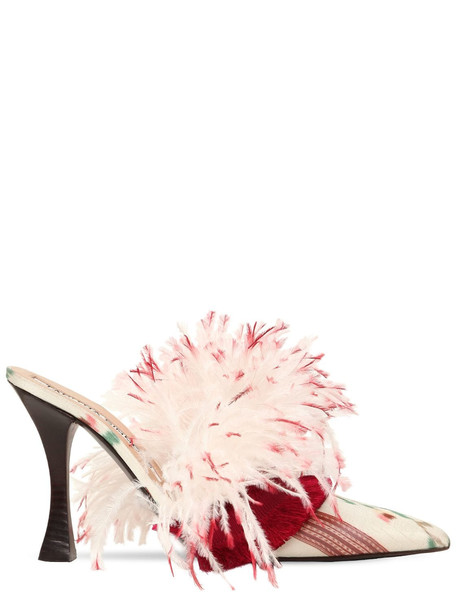 TABITHA SIMMONS FOR BROCK COLLECTION 100mm Feather & Satin Mules in ivory / red