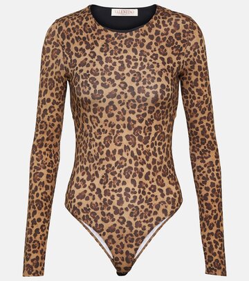 valentino leopard-print jersey bodysuit in brown