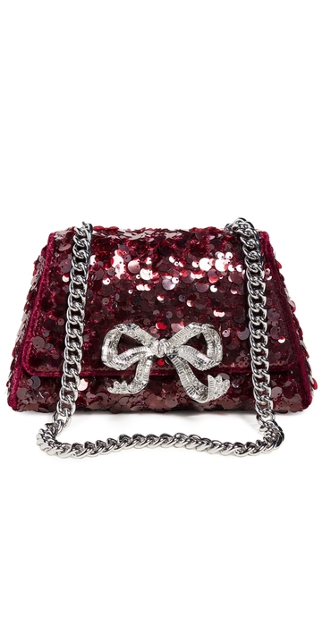 self portrait red sequin bow mini shoulder bag red one size