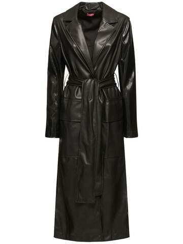 STAUD Ashley Faux Leather Long Coat in black