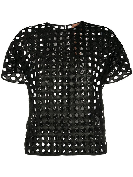Nº21 mesh short-sleeve T-shirt in black