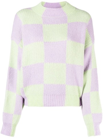 stine goya checked colour-block knit jumper - purple