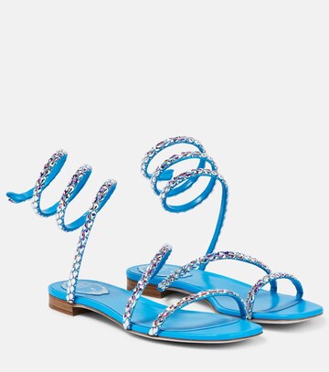 Rene Caovilla Crystal-embellished satin sandals in blue