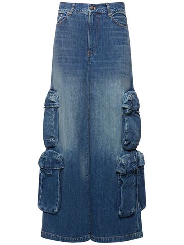amiri high rise wide denim cargo jeans in blue