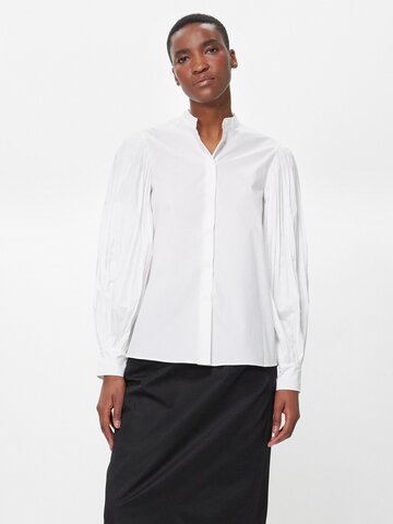 altuzarra - patsy gathered-sleeve cotton-blend blouse - womens - white