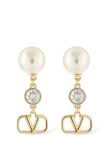 valentino garavani v logo signature faux pearl earrings in gold / multi