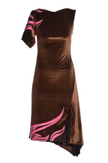 Koché Koché Asymetrical Sleeves Velvet Dress in brown