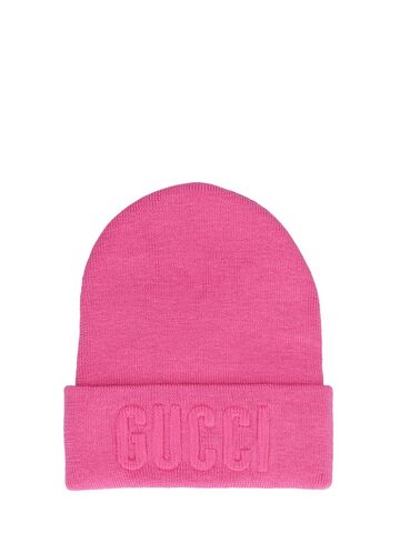 gucci embroidered wool knit beanie in magenta