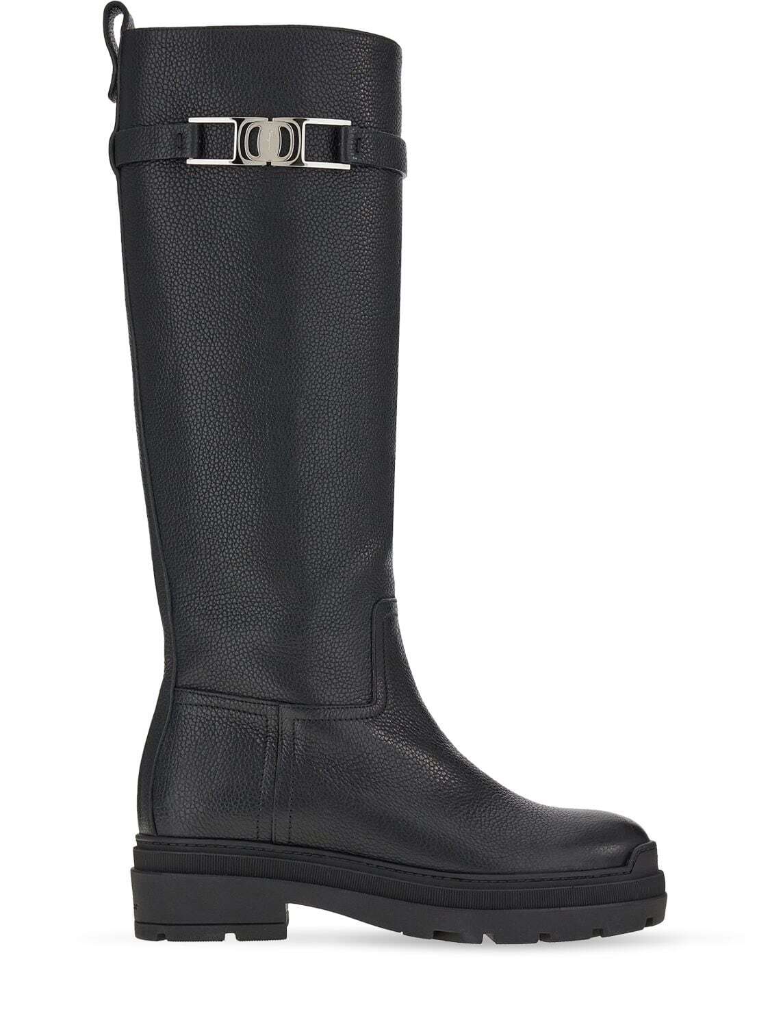 SALVATORE FERRAGAMO 20mm Ryder Leather Tall Boots in black
