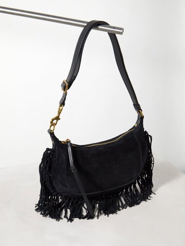 isabel marant - oskan small fringed suede shoulder bag - womens - black
