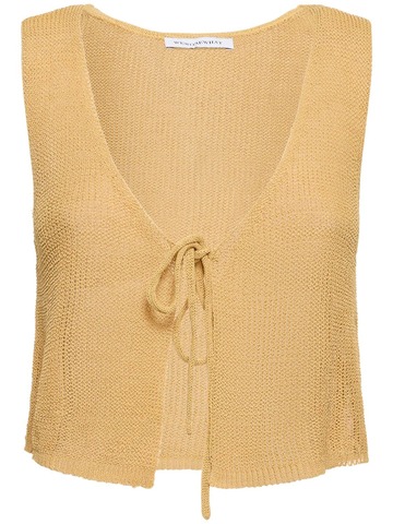 WEWOREWHAT Knit Front Tie Top in beige