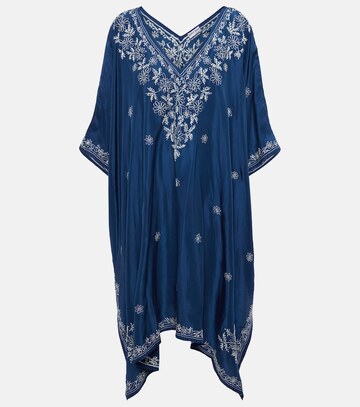 juliet dunn printed silk midi dress in blue