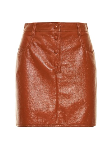 MSGM Wrinkled Faux Patent Leather Mini Skirt in brown