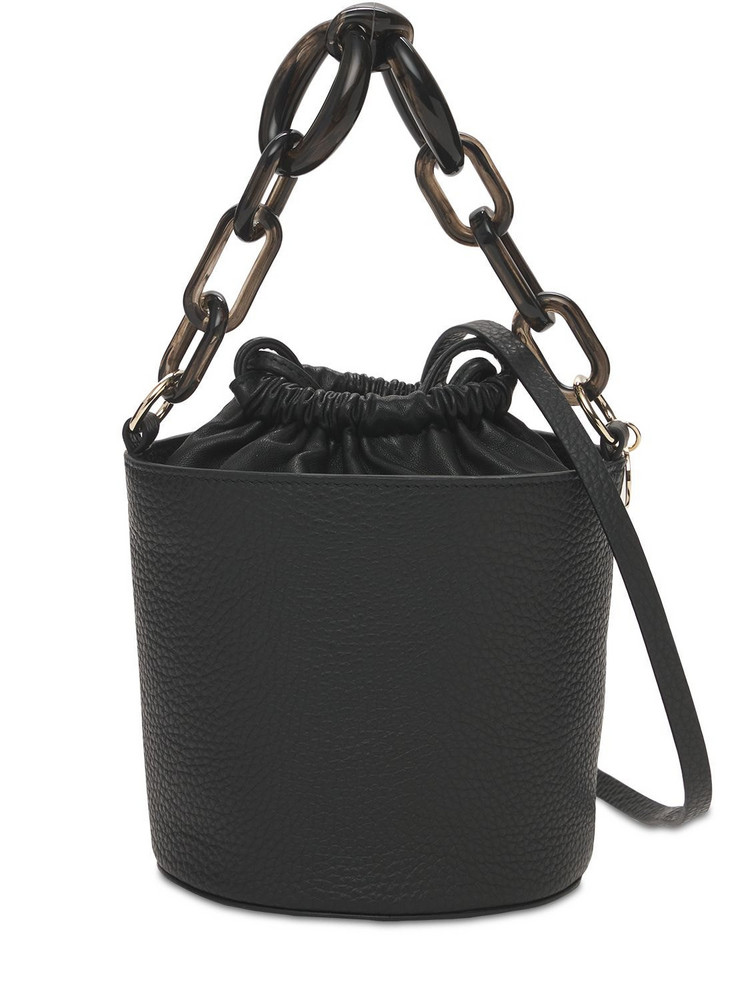 RED V Mini Leather Maxi Chain Bucket Bag in black
