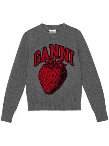 ganni intarsia-knit logo jumper - grey