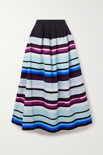DRIES VAN NOTEN - Pleated Striped Cotton-twill Maxi Skirt - Blue