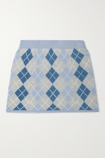 LoveShackFancy - Marseille Argyle Wool And Cashmere-blend Mini Skirt - Blue