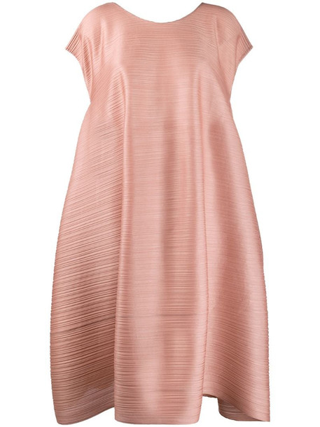 Pleats Please Issey Miyake ruched back pleated dress in neutrals