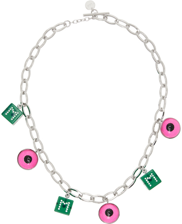 marni silver eye & dice charm necklace in red