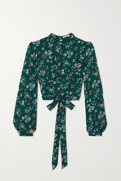 Reformation - + Net Sustain Raye Open-back Floral-print Crepe Blouse - Green