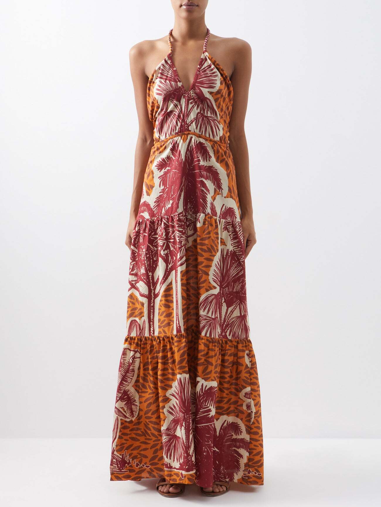Johanna Ortiz - Ritos De Duelo Tropical-print Cotton Maxi Dress - Womens - Orange Print