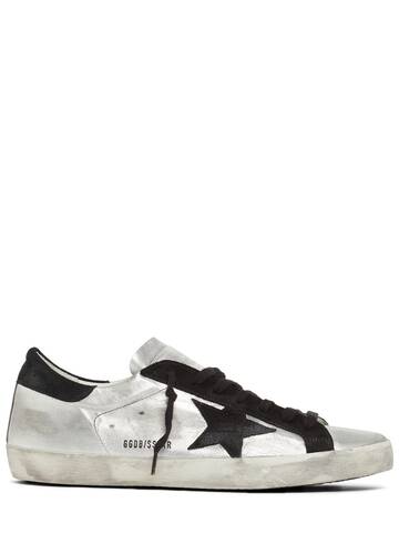 golden goose super star leather & suede sneakers in black / silver