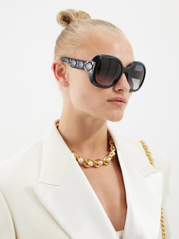dior - lady 9522 r21 round acetate sunglasses - womens - black grey