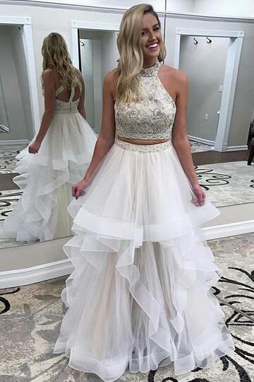 dress,prom gown,evening dress,two peices,ivory,party dress,for teens,fashion,long dress,cute dress,beautiful,beading,backless,prom dress