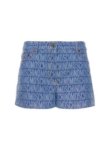 moschino denim jacquard logo mini shorts