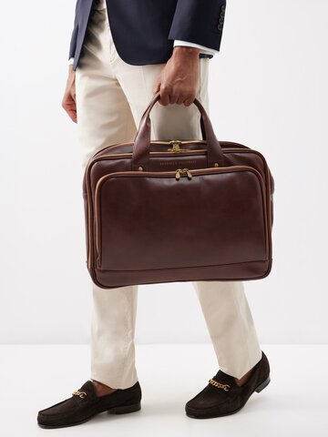 brunello cucinelli - two-zip leather briefcase - mens - burgundy