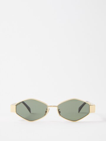 celine eyewear - hexagonal metal sunglasses - womens - green gold