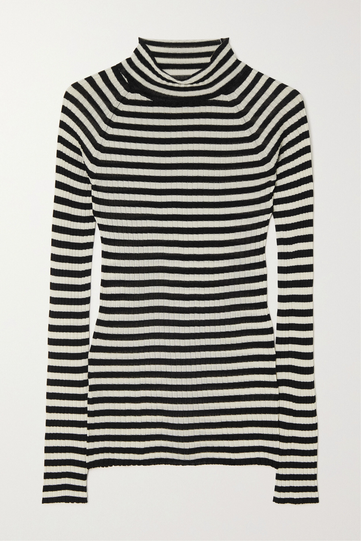 Khaite - Kita Striped Ribbed Silk Turtleneck Sweater - Black