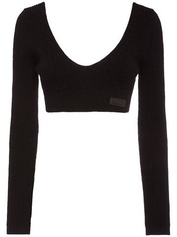 dsquared2 ribbed knit long sleeve crop top in black