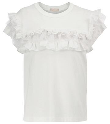 AlaÃ¯a Ruffle-trimmed cotton T-shirt in white