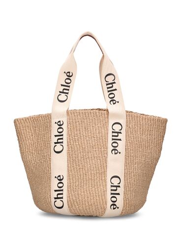 chloé large woody paper tote bag in white