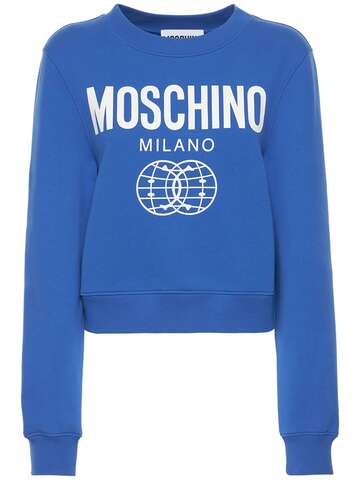 moschino smiley logo print cotton sweatshirt in blue