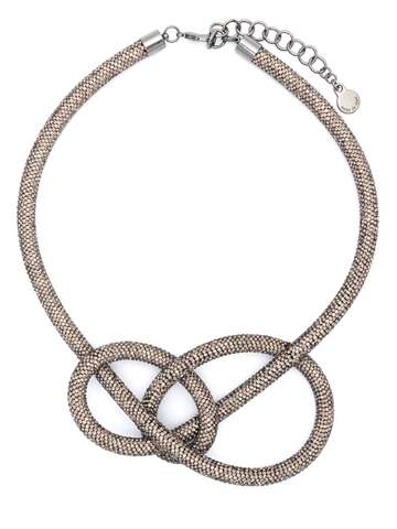 emporio armani crystal-embellished knot-detailing necklace - silver