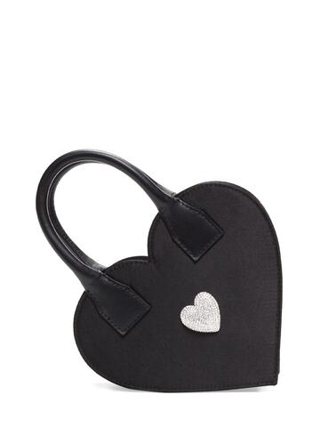 mach & mach heart satin top handle bag in black
