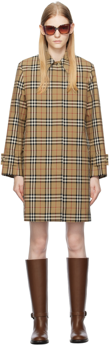 burberry tan check trench coat in beige
