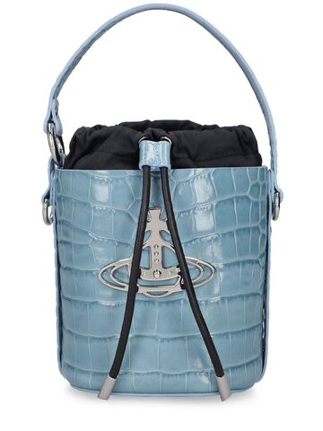 vivienne westwood daisy croc embossed leather bucket bag in blue