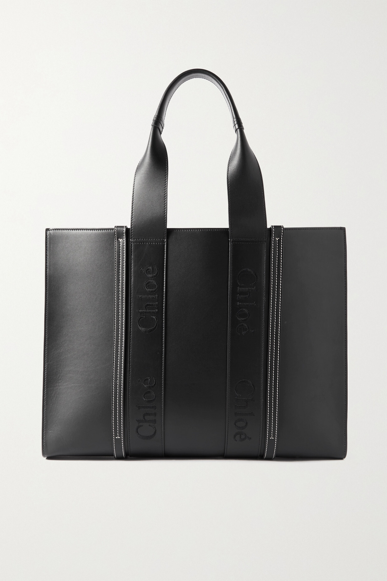 Chloé Chloé - Woody Large Embroidered Leather Tote - Black