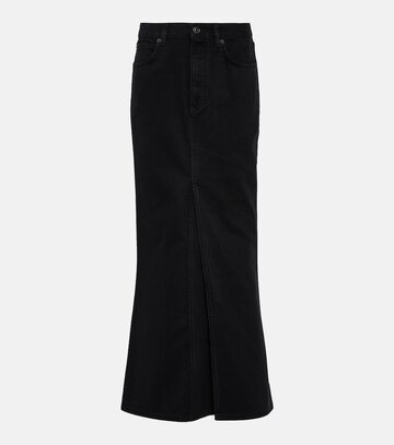 balenciaga mid-rise denim maxi skirt in black