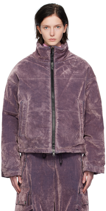 msgm purple quilted denim puffer jacket in pink