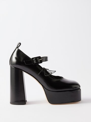 simone rocha - heart-toe leather platform mary jane pumps - womens - black