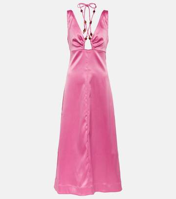 ganni satin maxi dress in pink