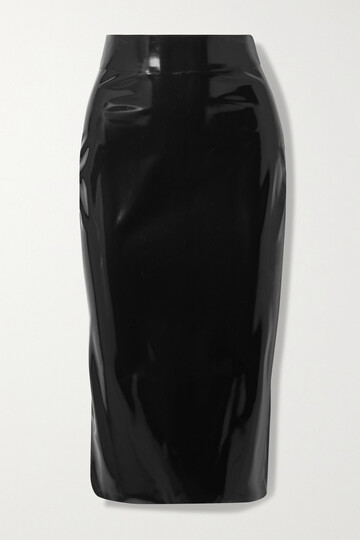 SAINT LAURENT - Latex Midi Skirt + Latex Care Cleaning Kit 3 X 30ml Bottles (vividress in black