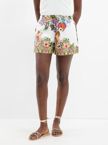 etro - floral-print cotton-blend shorts - womens - white multi
