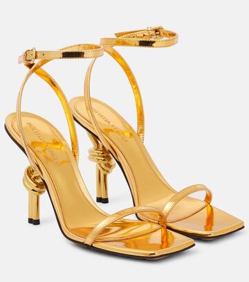 bottega veneta knot mirrored leather sandals in gold