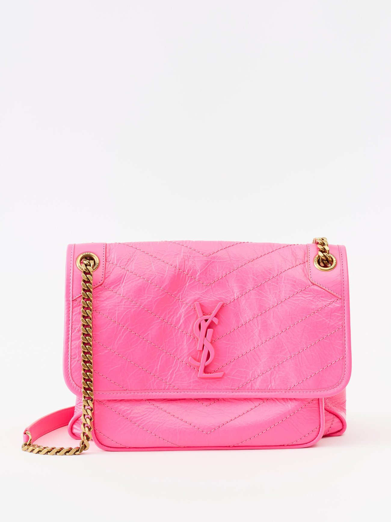 Saint Laurent - Niki Baby Quilted Crinkled-leather Shoulder Bag - Womens - Fuchsia