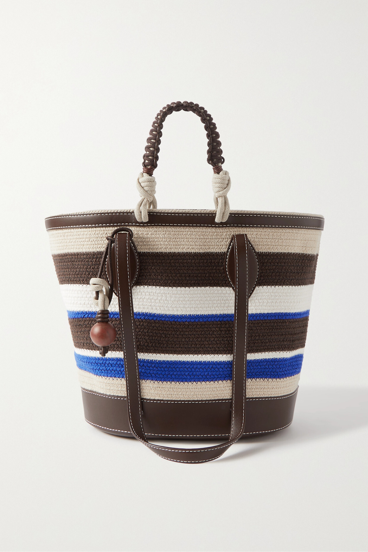 Loro Piana - Eolian Embellished Leather-trimmed Striped Straw Tote - Brown